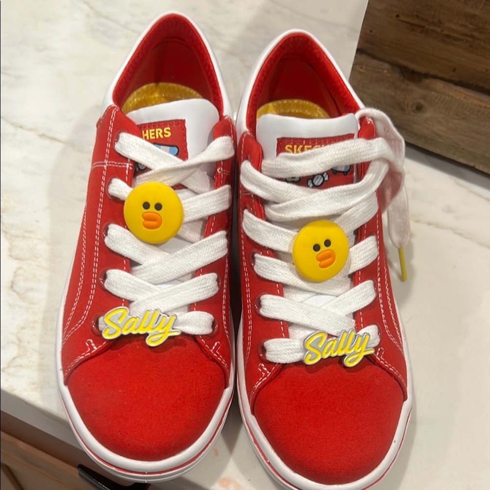Skechers Red and Yellow Sneakers with Smiley Charms